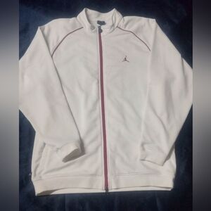 White Zip-Up Jordan Jacket with Red Accents